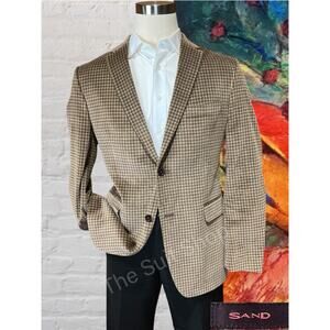 Sand Men's 42L Brown Check Plaid Soft Velour Sport Coat Elbow Patches